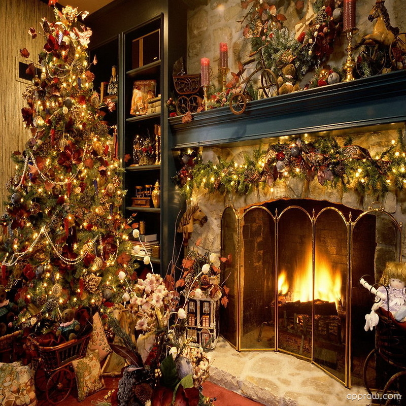 Festive Fireplace Wallpaper download - Christmas HD Wallpaper - Appraw