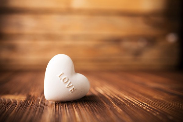 White Love Heart On Wood