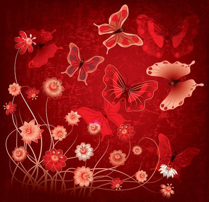 Red Butterflies & Flower