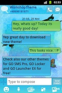 GO SMS Theme Blue Butterfly