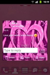 GO SMS Pink Theme Heart Zebra