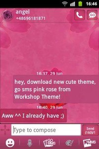 GO SMS Theme Pink Rose Cute