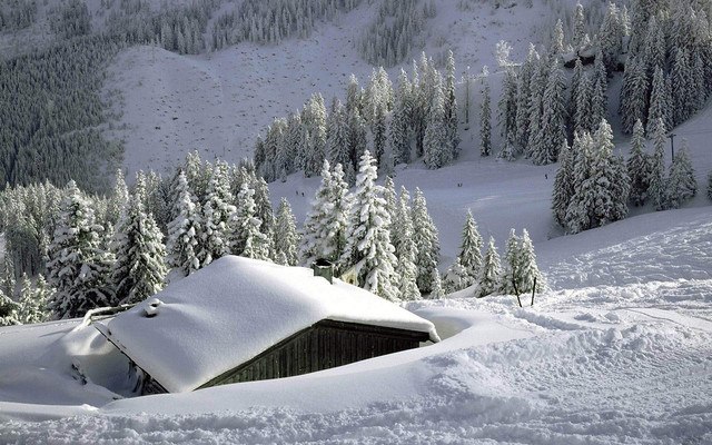 Cabin Covered In Snow