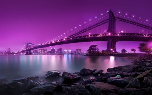 Manhattan Bridge Purple Sky