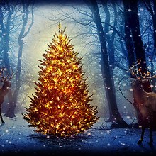 Reindeer Around Christmas Tree