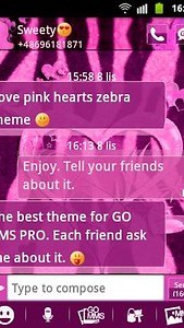 GO SMS Pink Theme Heart Zebra